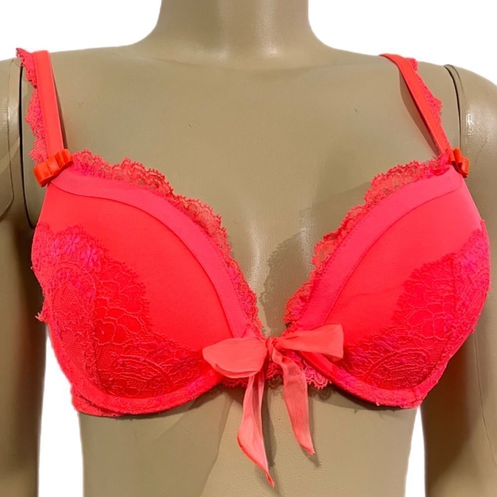 Victoria’s Secret Designer Collection Push Up Padded lace mesh bra orange 34B